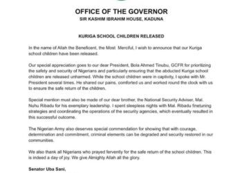 Governor Uba announces release of children, tutors kidnapped in Kuriga community on March 7 92 Governor Uba announces release of children, tutors kidnapped in Kuriga community on March 7
