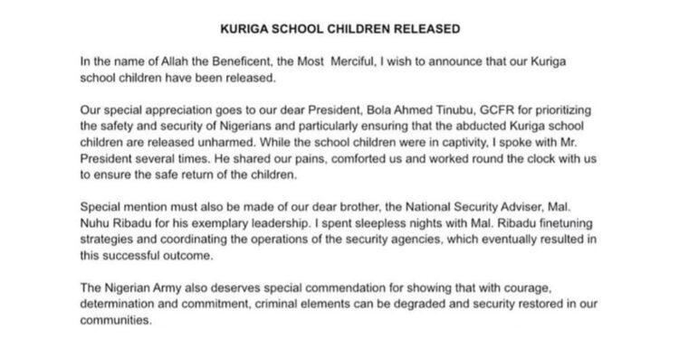 Governor Uba announces release of children, tutors kidnapped in Kuriga community on March 7 92 Governor Uba announces release of children, tutors kidnapped in Kuriga community on March 7