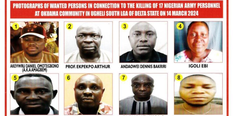 8 declared wanted over the murder of 17 military personnel in Okuama community on 14 March 92 Okuama Community