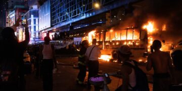 World Cup bus set ablaze as disorder taints New York celebrations after Knicks’ NBA win